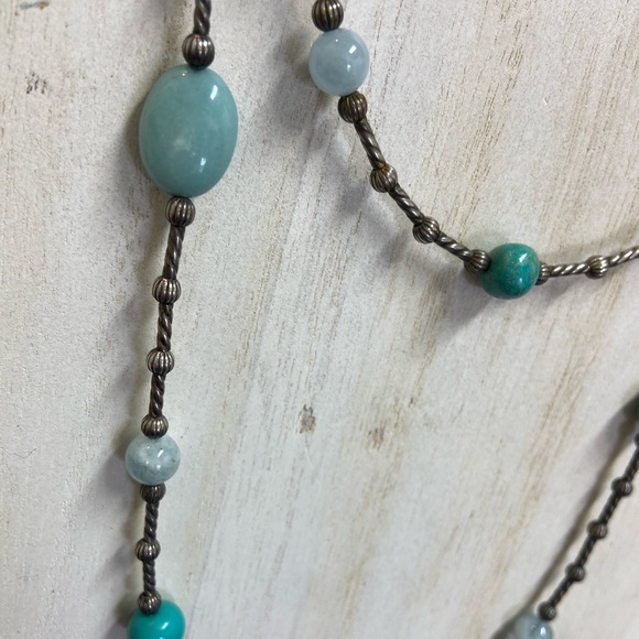 Carolyn Pollack Sterling Silver 34” Southwest Necklace Turquoise Aquamarine - Picture 3 of 6